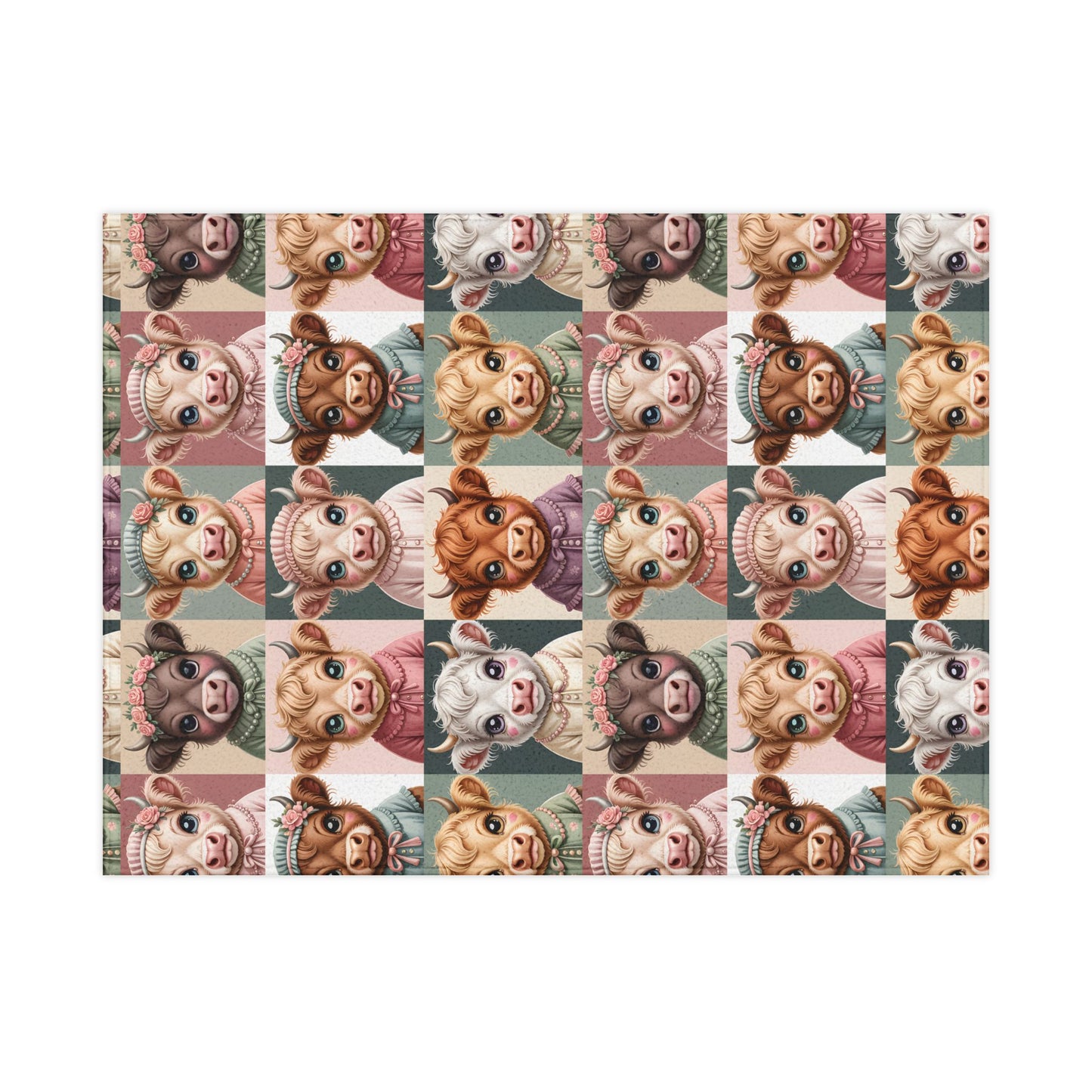 Cute Baby Highland Cow Faces Toddler Blanket | Patchwork Baby Highland Cow Coquette Portraits