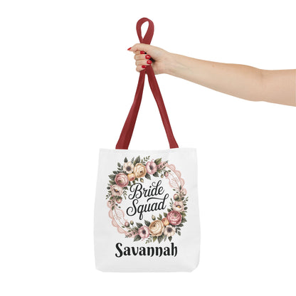 Bride Squad Tote Bag | Floral Wreath, Custom Name Option