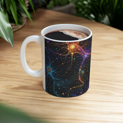 Abstract Neon Circuitry Galactic Pattern Mug | Space Tech Coffee Cup