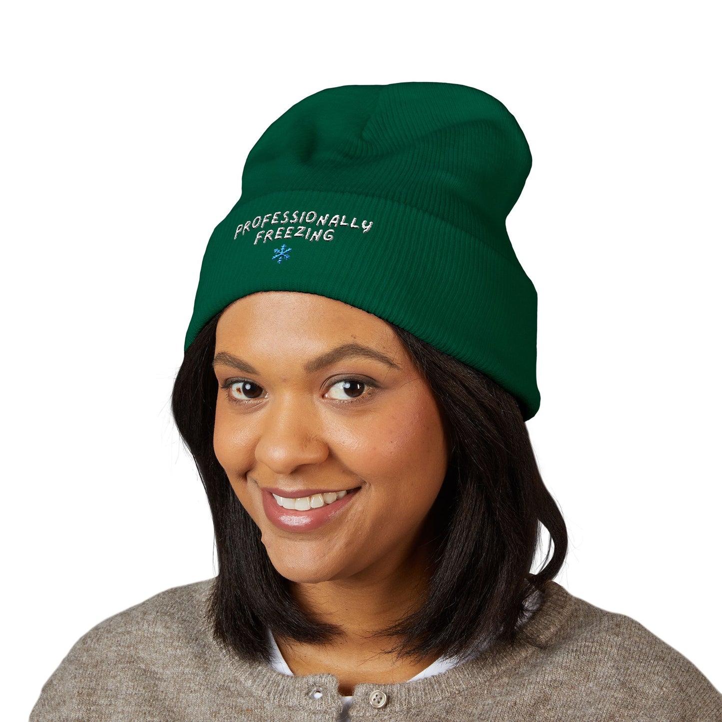 Professionally Freezing beanie | Cuffed Beanie Embroidered Snowflake