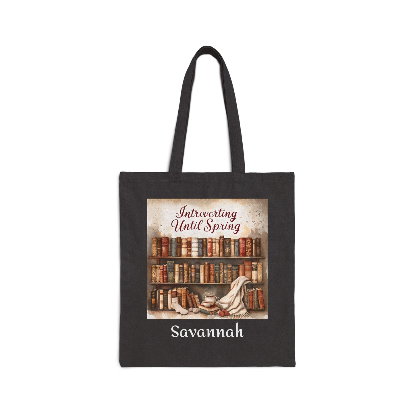 Literary Tote Bag - "Introverting Until Spring", Perfect for Book Lovers, Gift for Readers, Library Carryall, Bookish Eco-Friendly Bag