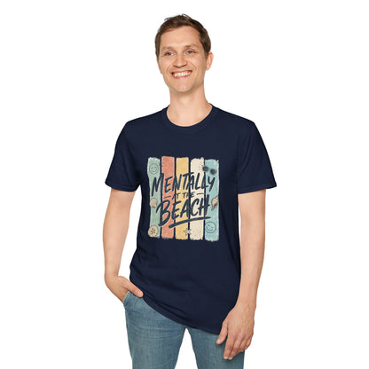 Mentally at the Beach T-Shirt | Retro Stripes, Sunglasses & Seashells