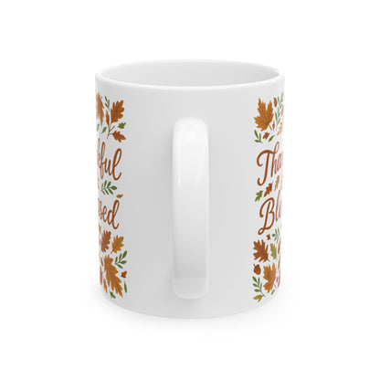 Thankful & Blessed Ceramic Mug | Fall Decor Gift for Coffee Lovers | Autumn Harvest, Thanksgiving, Hot Cocoa, Tea, Holiday Gift