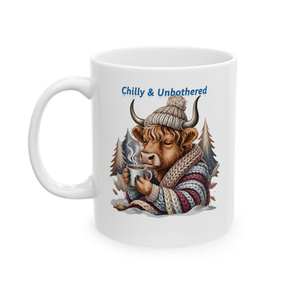Chilly & Unbothered Highland Cow Mug | Ceramic Coffee Tea Cup