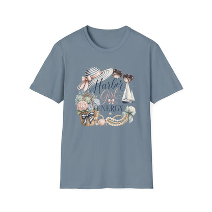 Harbor Girl illustration T-Shirt | Nautical hat, sailboat, seashells