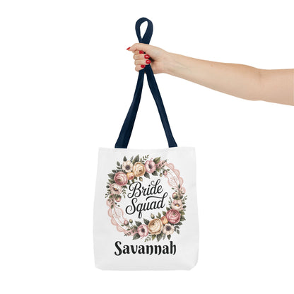 Bride Squad Tote Bag | Floral Wreath, Custom Name Option