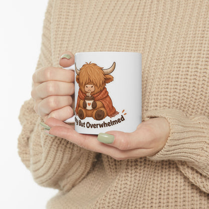 Cozy But Overwhelmed Highland Cow Mug | Ceramic Coffee Tea Cup