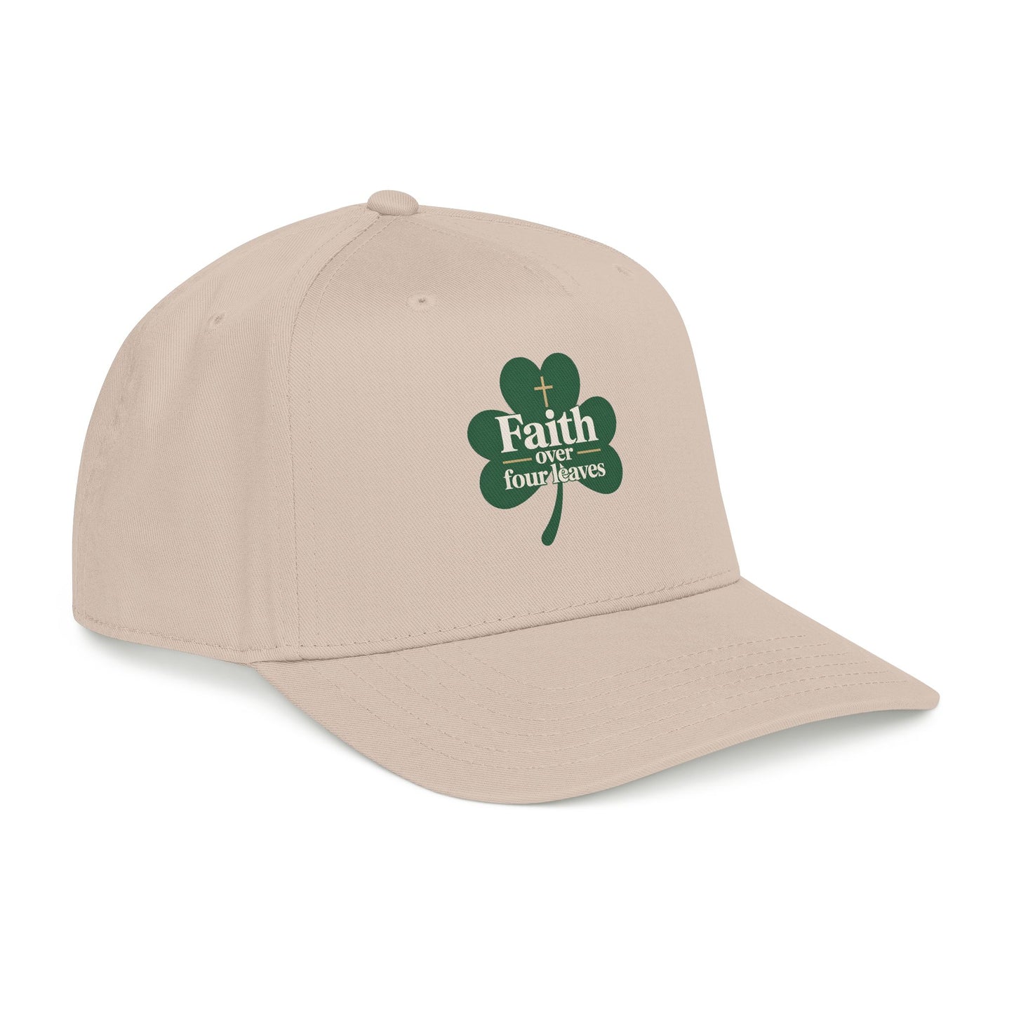Faith Over Four Leaves Shamrock Mid Profile Baseball Cap | Religious St. Patrick's
