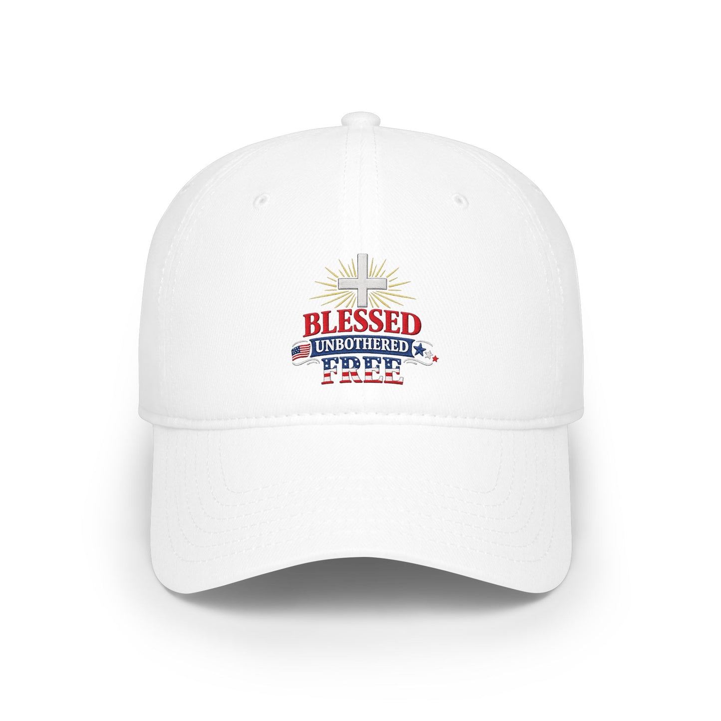Blessed Unbothered Free cross baseball cap | Christian Hat patriotic design