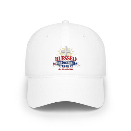 Blessed Unbothered Free cross baseball cap | Christian Hat patriotic design