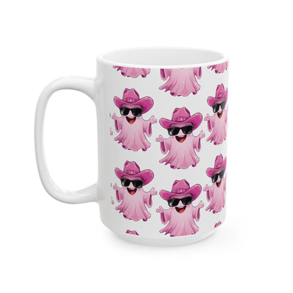 Playful Pink Ghost Mug - Fun Coffee Cup for Halloween Parties, Gifts, or Daily Use, 11oz, 15oz