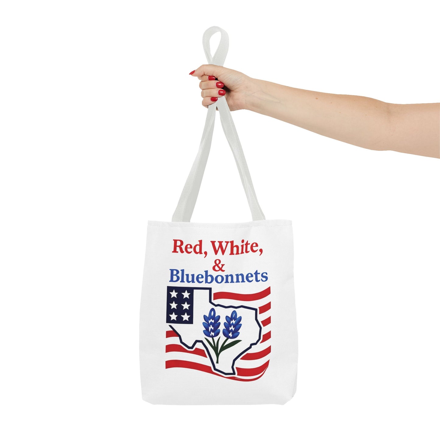Texas Patriot Tote Bag, Red White and Bluebonnets, Independence Day Accessory, Summer Travel Bag, Gift for Texans, Stylish Grocery Tote