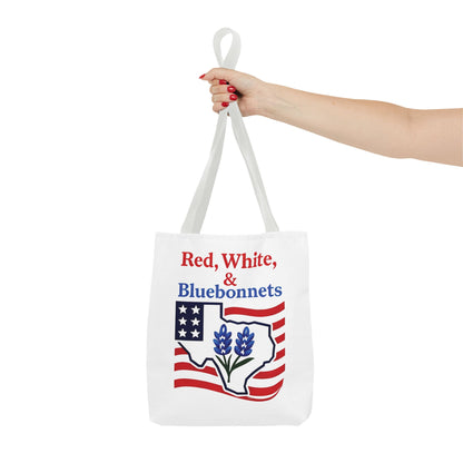 Texas Patriot Tote Bag, Red White and Bluebonnets, Independence Day Accessory, Summer Travel Bag, Gift for Texans, Stylish Grocery Tote