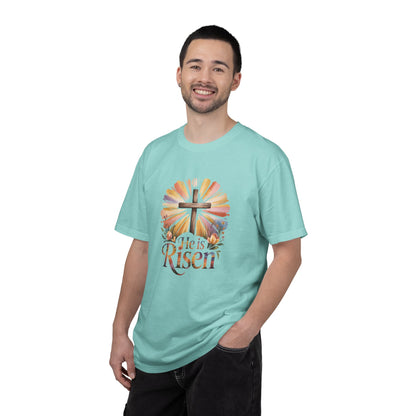 He Is Risen cross sunrise design T-Shirt | Easter faith floral
