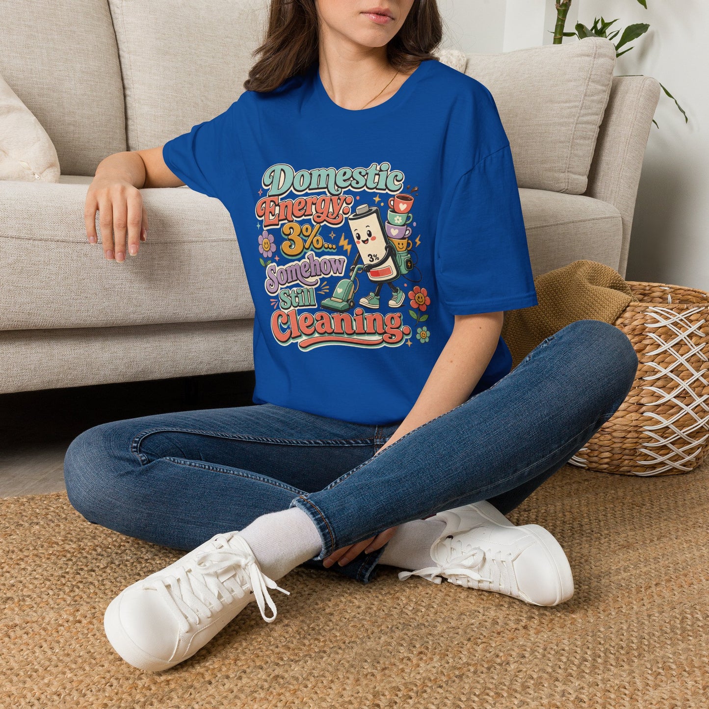 Domestic Energy 3% Somehow Still Cleaning T-Shirt | Cute Cleaning Coffee Can Cartoon