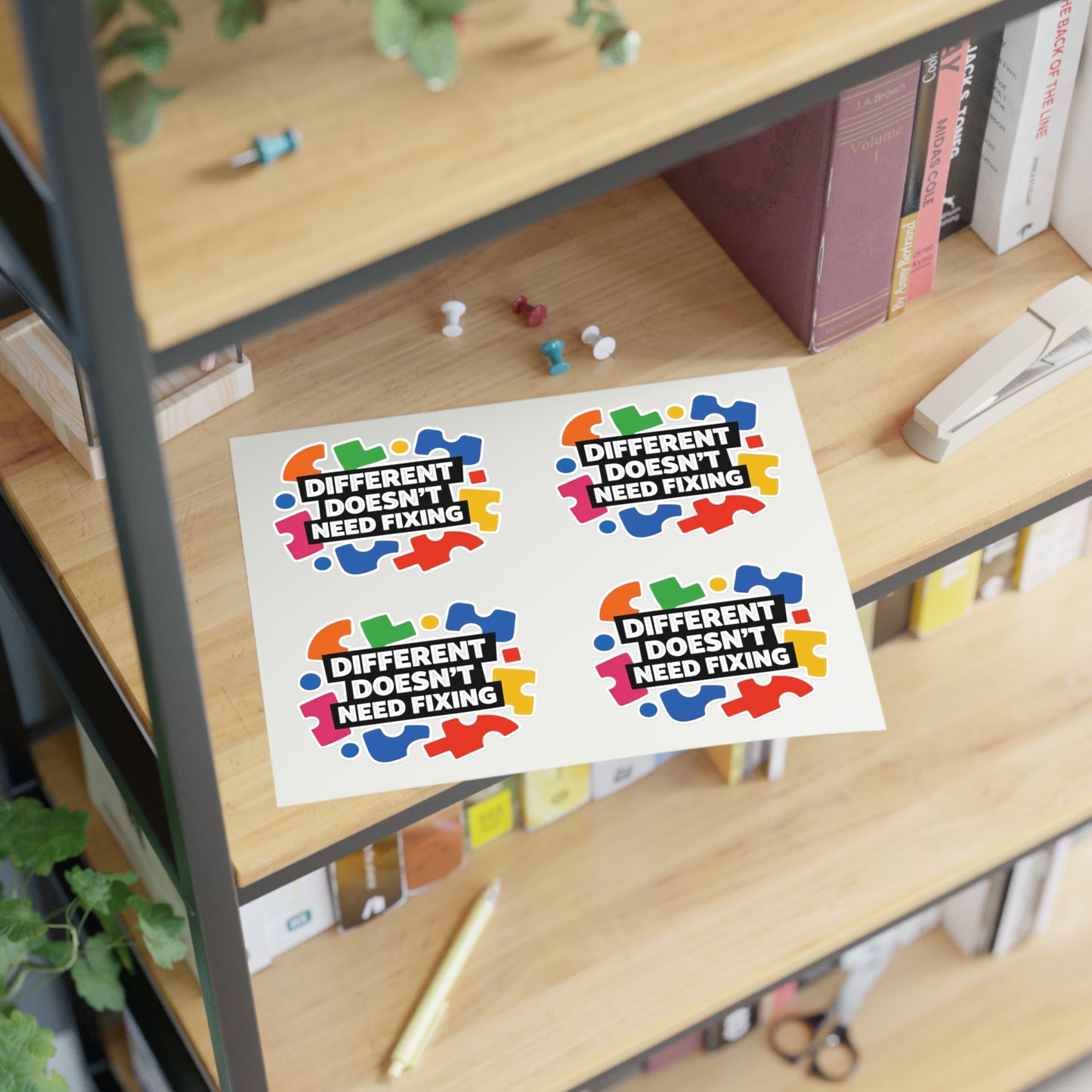Different Doesn't Need Fixing Sticker Sheets | Autism Puzzle Piece Design