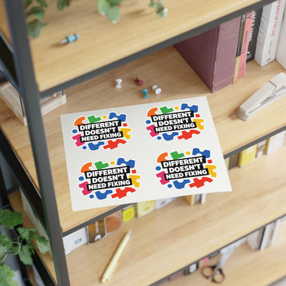 Different Doesn't Need Fixing Sticker Sheets | Autism Puzzle Piece Design