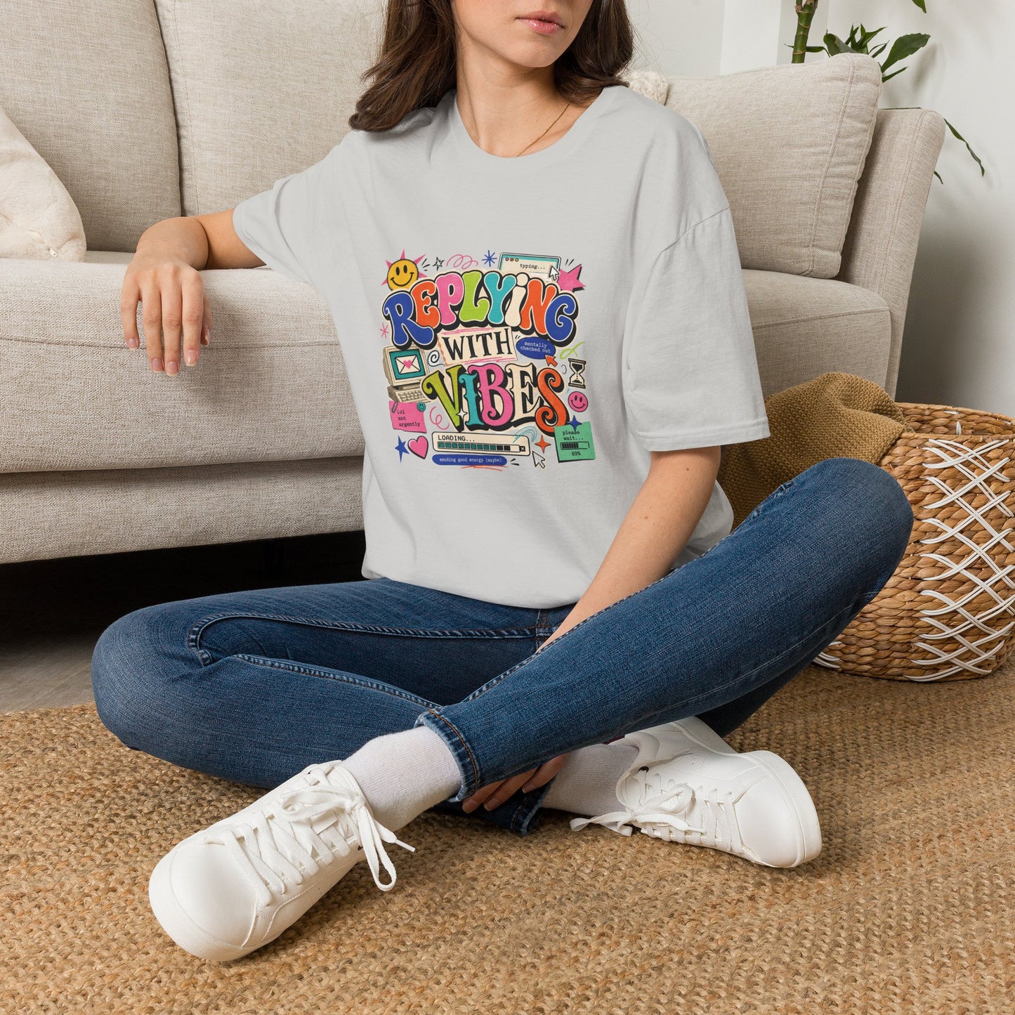 Replying With Vibes T-Shirt | Retro Colorful Typography, 90s Aesthetic