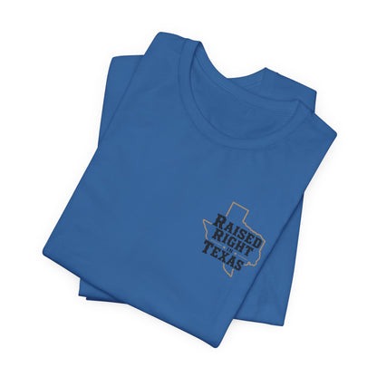 Raised Right in Texas T-Shirt | Texas Outline, Typographic Western Design