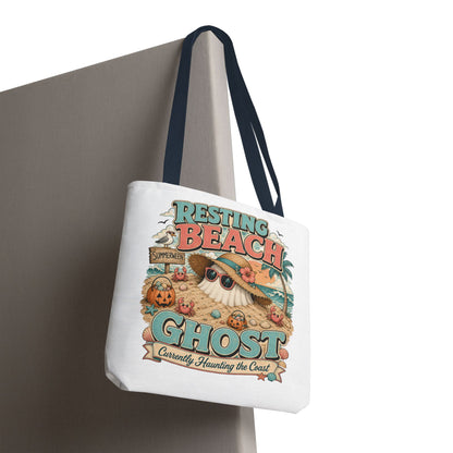 Resting Beach Ghost Tote Bag | Halloween Beach Ghost Illustration