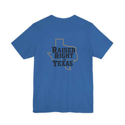Raised Right in Texas T-Shirt | Texas Outline, Typographic Western Design