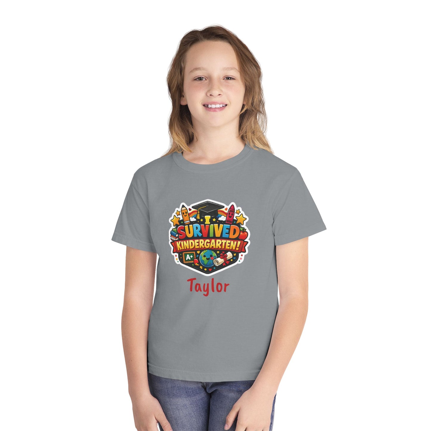 I Survived Kindergarten T-shirt | Kids Graduation Tee, Personalized Name Option