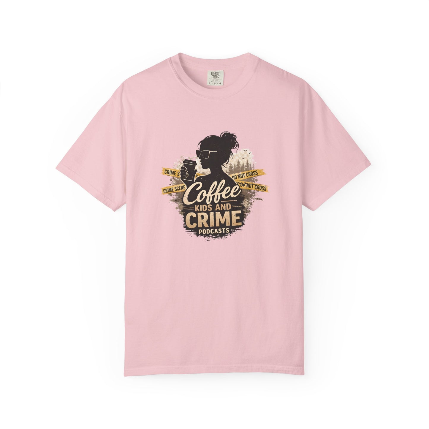 Coffee Kids and Crime Podcast Mom T-Shirt | Coffee Mug Silhouette Tee