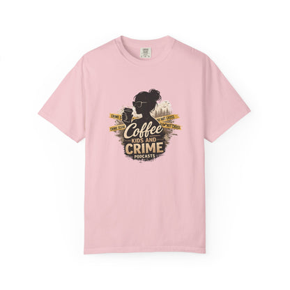 Coffee Kids and Crime Podcast Mom T-Shirt | Coffee Mug Silhouette Tee