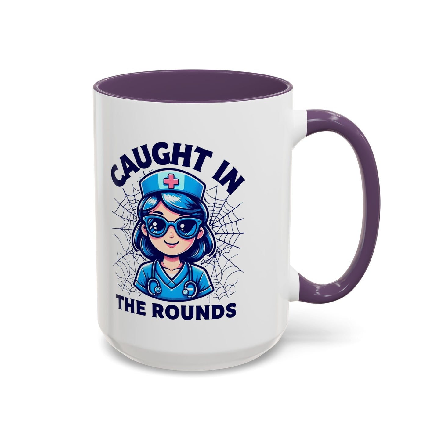 Nurse Coffee Mug, Cute Nursing Gift, Healthcare Appreciation, Fun Spider Design, Caught in the Rounds Mug