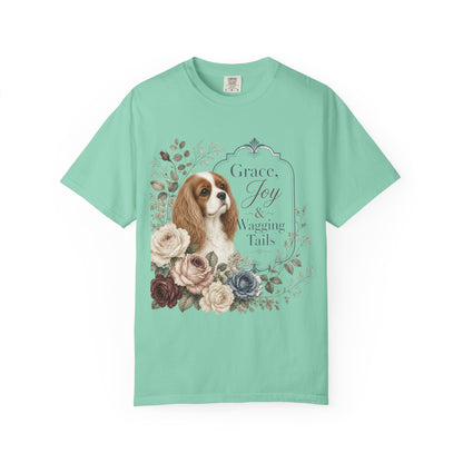 Cavalier King Charles Spaniel floral portrait T-shirt | Grace Joy Wagging Tails