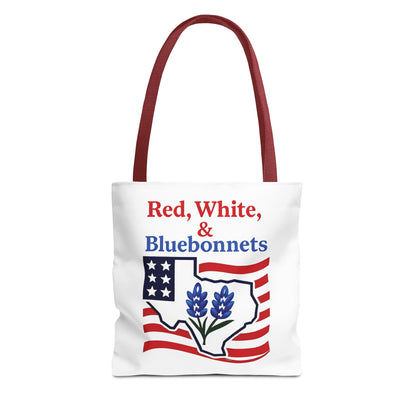 Texas Patriot Tote Bag, Red White and Bluebonnets, Independence Day Accessory, Summer Travel Bag, Gift for Texans, Stylish Grocery Tote