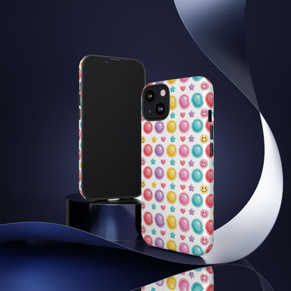 Bubble Pop Pattern Phone Case | Colorful Smileys & Stars Tough Case