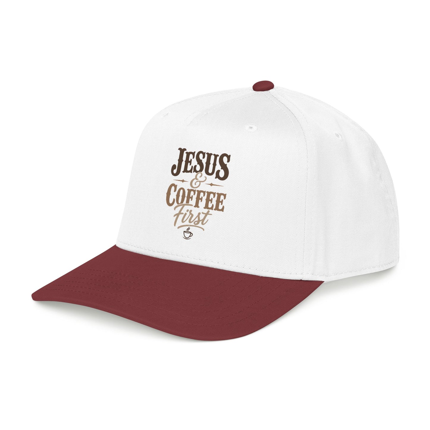Jesus & Coffee First Mid Profile Baseball Cap | Christian Script Logo