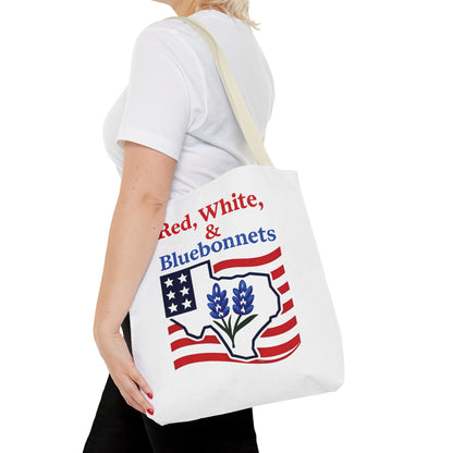 Texas Patriot Tote Bag, Red White and Bluebonnets, Independence Day Accessory, Summer Travel Bag, Gift for Texans, Stylish Grocery Tote
