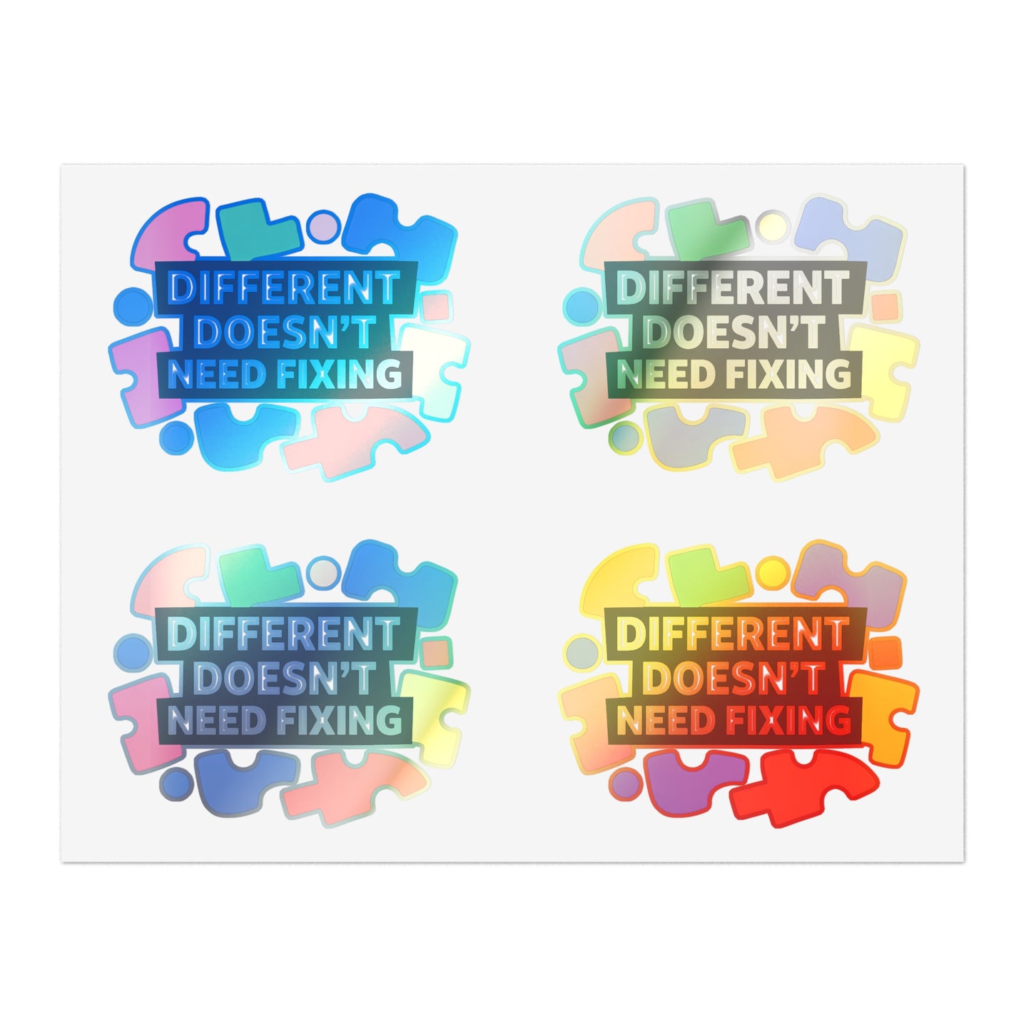 Different Doesn't Need Fixing Sticker Sheets | Autism Puzzle Piece Design