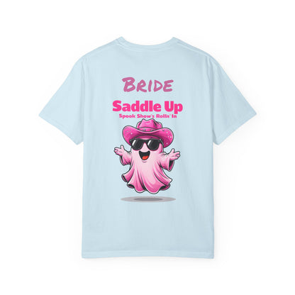 Bride Saddle Up Ghost T-shirt - Fun Unisex Tee for Weddings, Bachelorette Parties, Halloween, Unique Gift for Brides