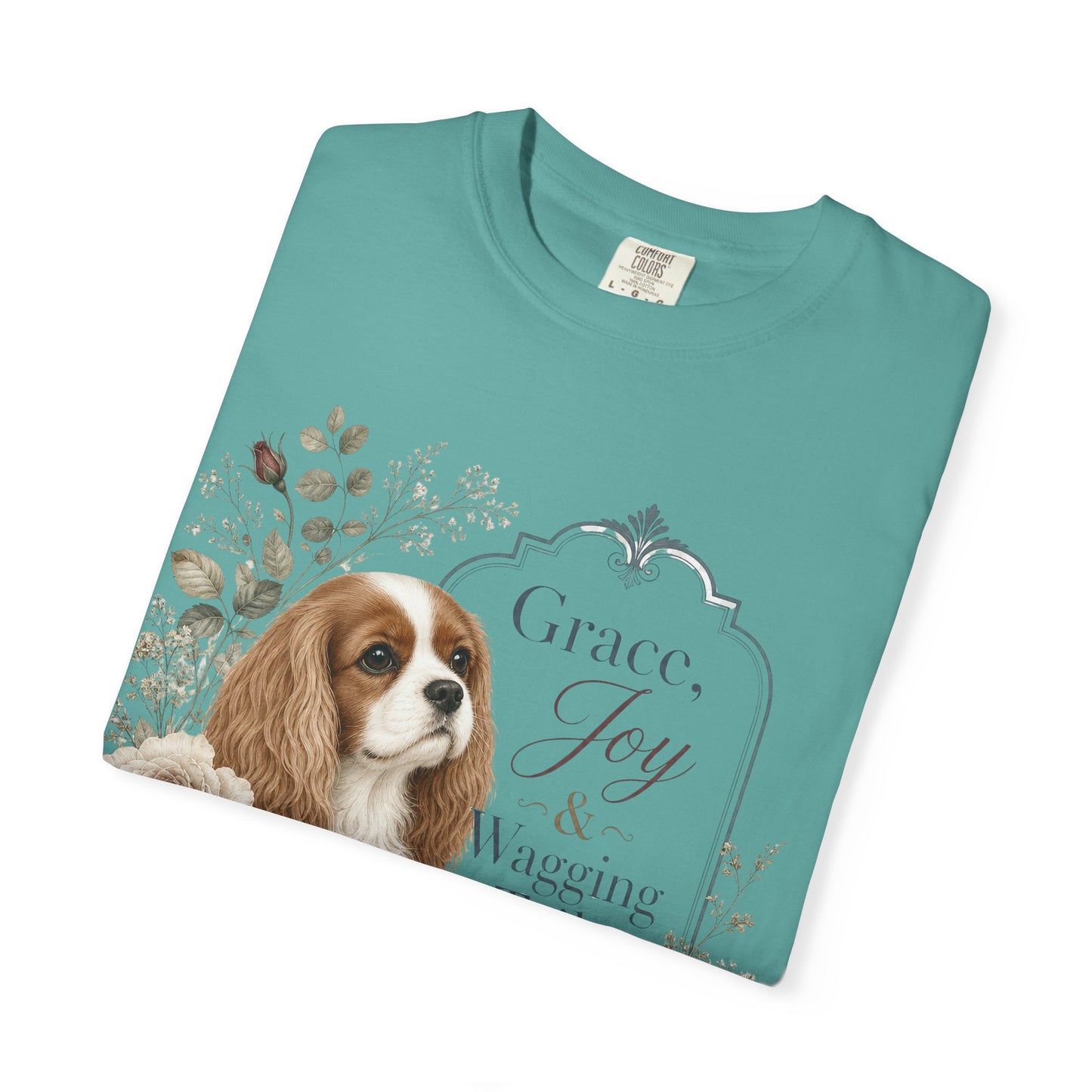 Cavalier King Charles Spaniel floral portrait T-shirt | Grace Joy Wagging Tails