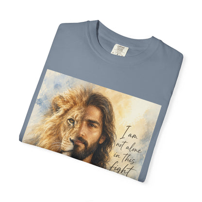 Jesus Lion Graphic T-Shirt — "I Am Not Alone in This Fight" Christian Faith Tee