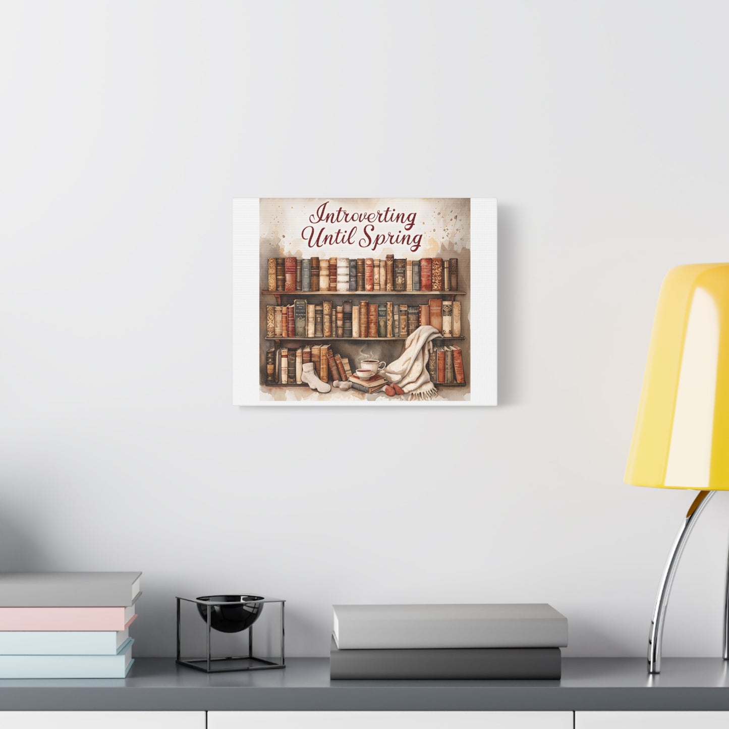 Cozy Wall Art, Introverting Until Spring Quote, Home Decor, Book Lover Gift, Spring Decor, Library Aesthetic