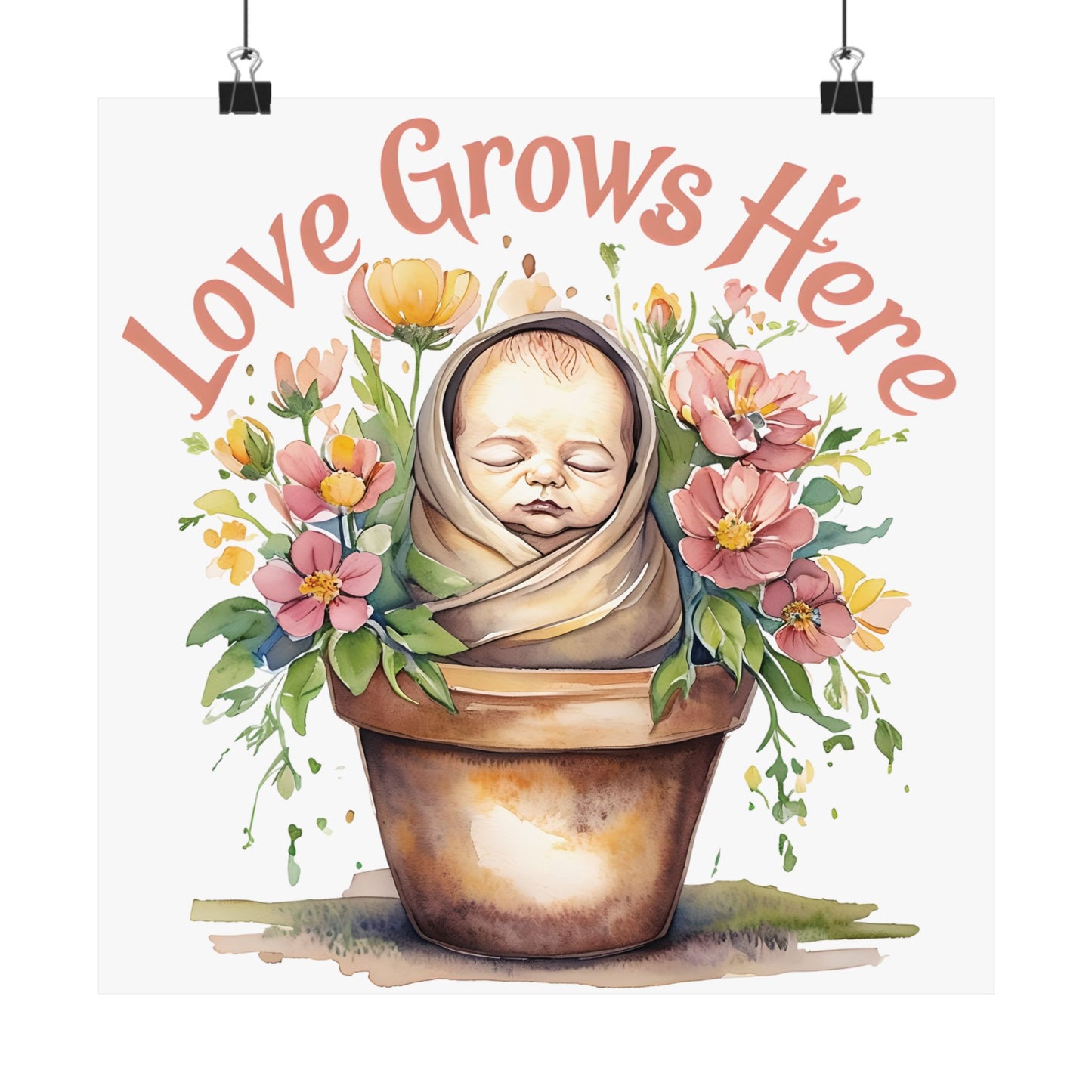 Love Grows Here Wall Art, Floral Nursery Print, Baby Shower Decor, Inspirational Poster, New Parent Gift, Home Decor, NICU Wall Art