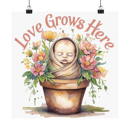 Love Grows Here Wall Art, Floral Nursery Print, Baby Shower Decor, Inspirational Poster, New Parent Gift, Home Decor, NICU Wall Art