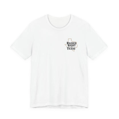 Raised Right in Texas T-Shirt | Texas Outline, Typographic Western Design