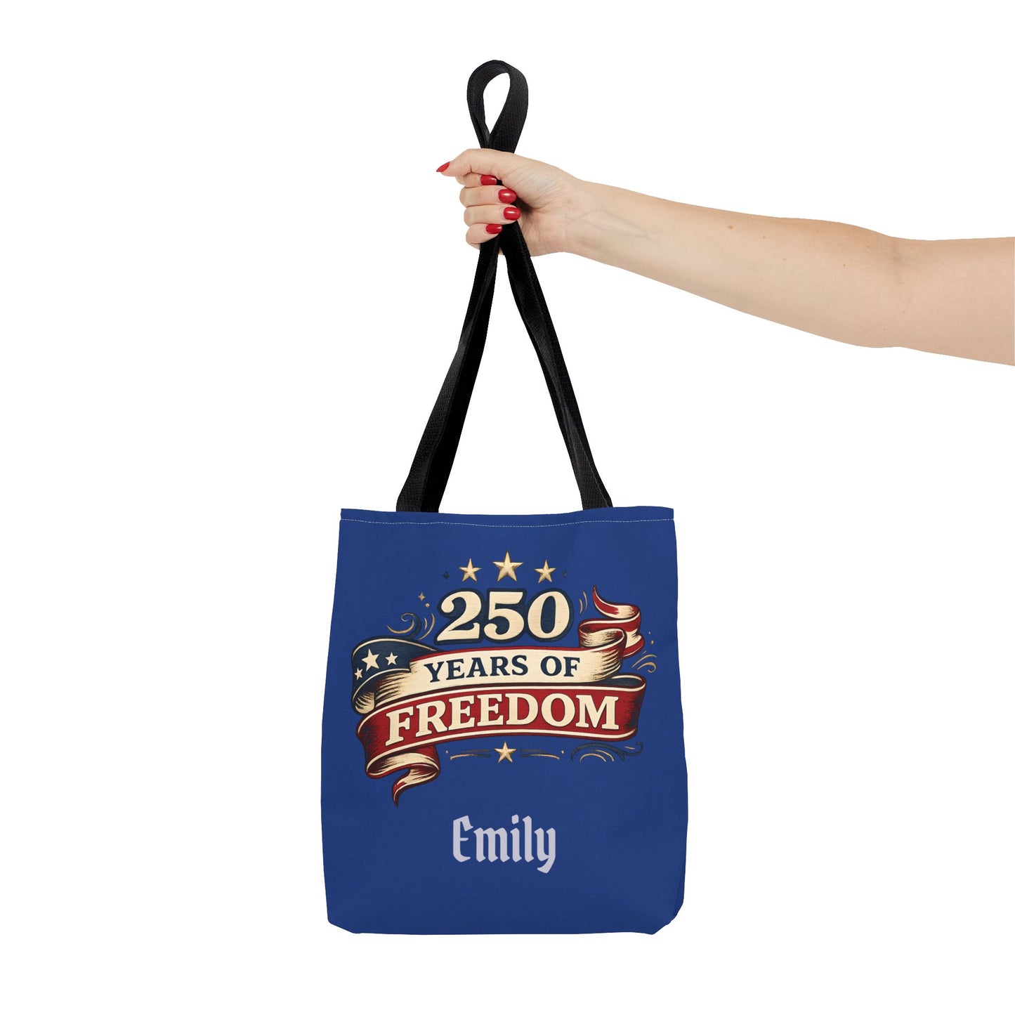 250 Years of Freedom Tote Bag | Patriotic Flag Ribbon Design