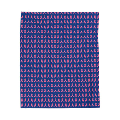 Soft Pink Ribbon Velveteen Blanket | Cozy Plush Throw for Breast Cancer Awareness, Comfort, Gift for Her, Home Decor, Cozy Snuggle, Blue