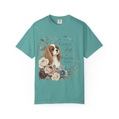 Cavalier King Charles Spaniel floral portrait T-shirt | Grace Joy Wagging Tails