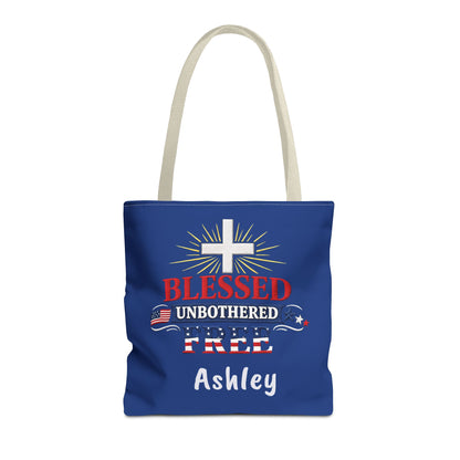 Blessed Unbothered Free Cross tote bag | patriotic faith design