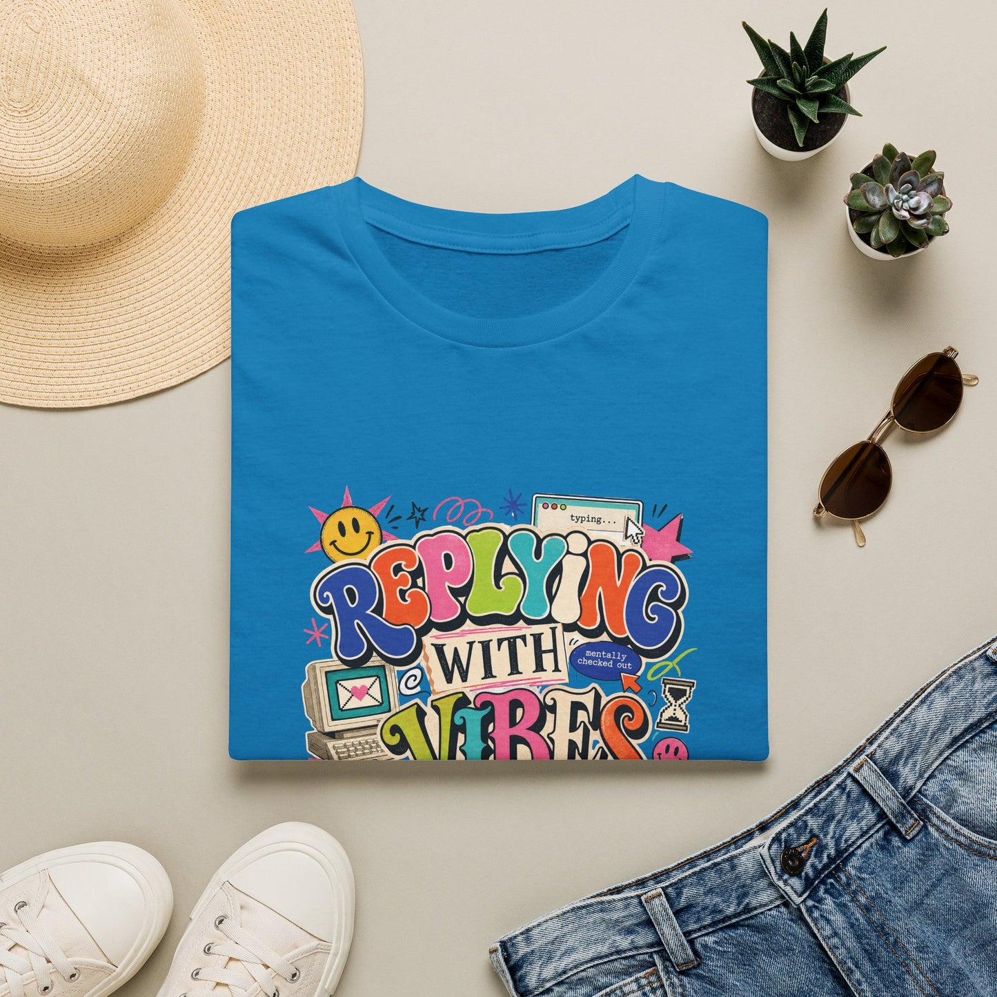 Replying With Vibes T-Shirt | Retro Colorful Typography, 90s Aesthetic