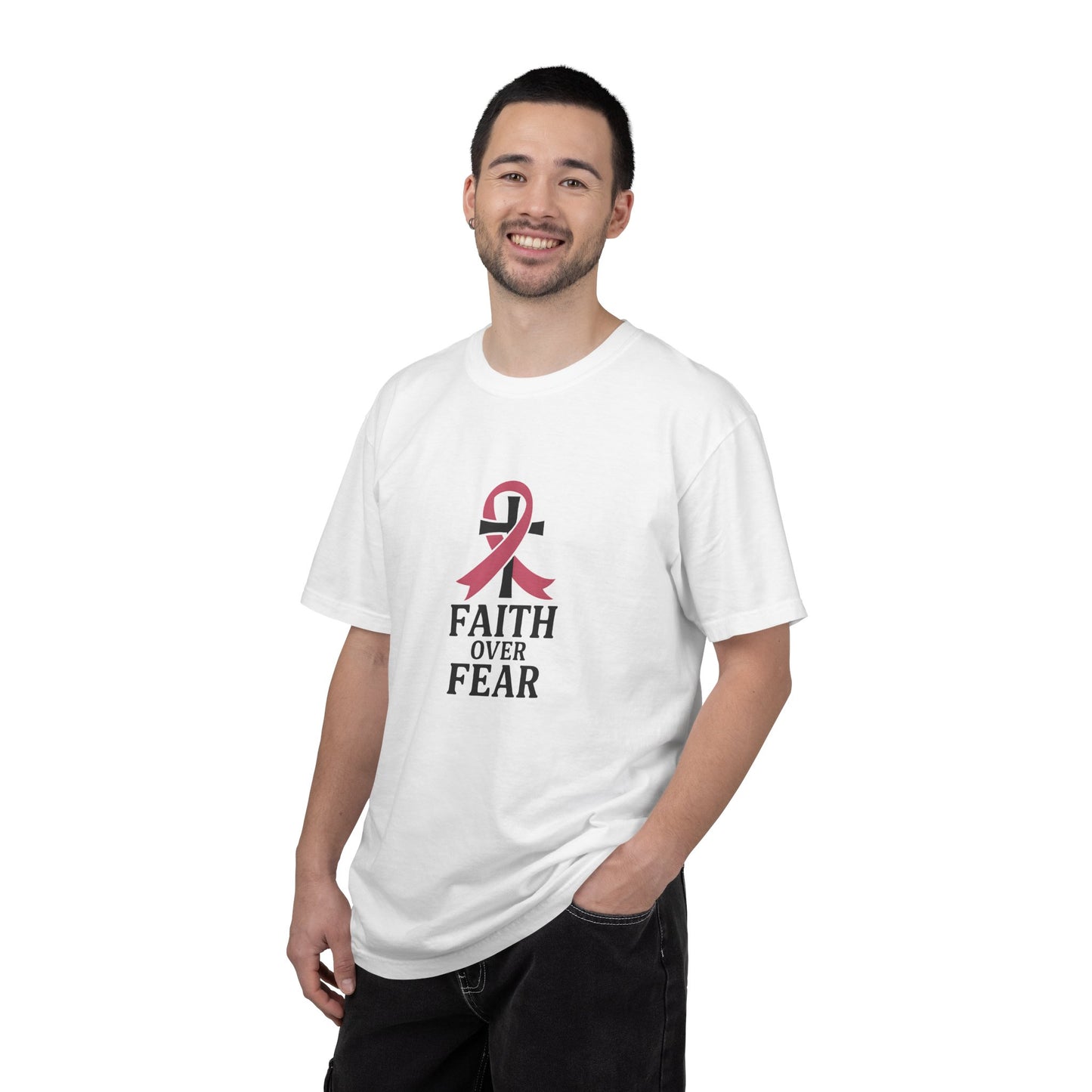 Faith Over Fear T-shirt, Unisex Inspirational Tee, Garment-Dyed Comfort, Cancer Awareness, Everyday Casual Wear, Gift for Loved Ones