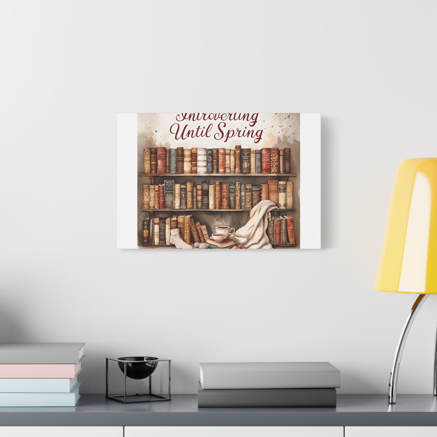 Cozy Wall Art, Introverting Until Spring Quote, Home Decor, Book Lover Gift, Spring Decor, Library Aesthetic