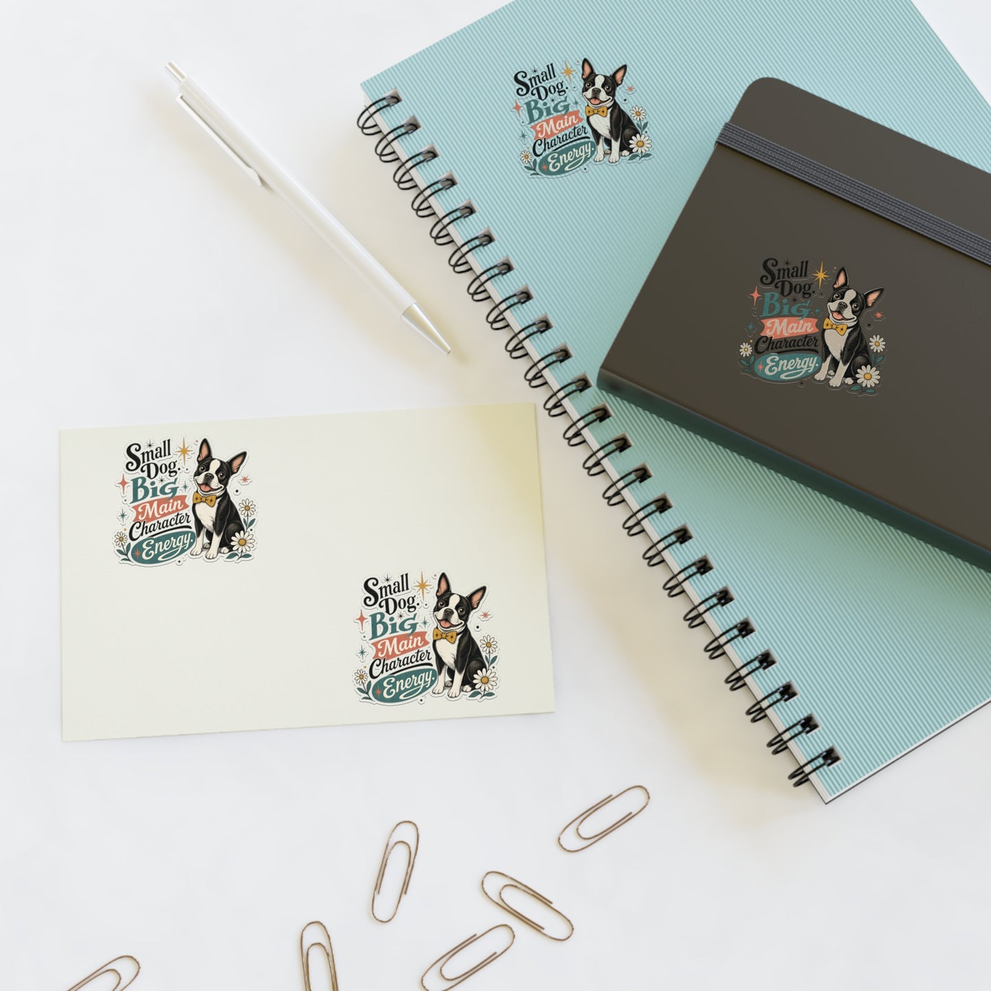 Small Dog Big Main Character Energy Sticker Sheet | Boston Terrier Sticker Set